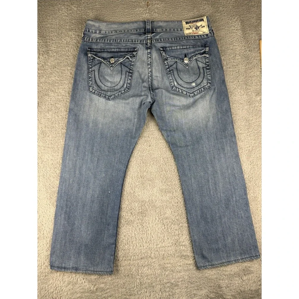 True Religion Ricky Straight Flap Pocket Jeans Mens 40x29 Blue Wash Denim Y2K